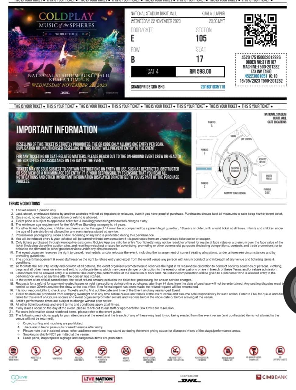 The fake copy of coldplay's ticket