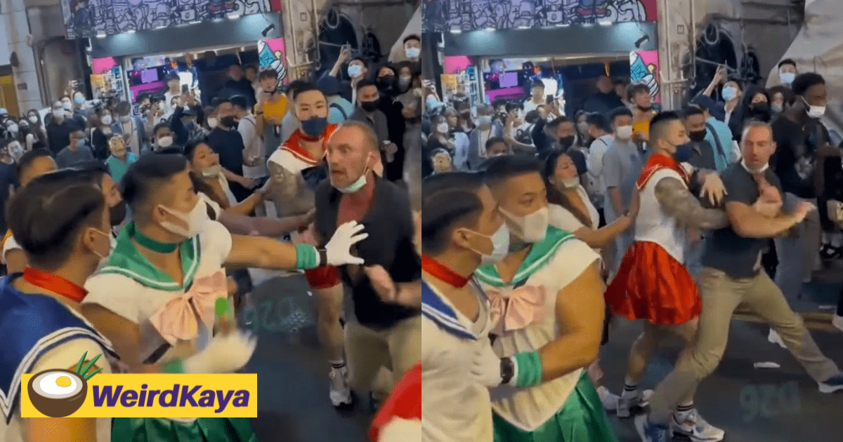 Drunk Angmoh Tries Fighting A Group Of Ripped Men Dressed In Sailor Moon Costume In HK