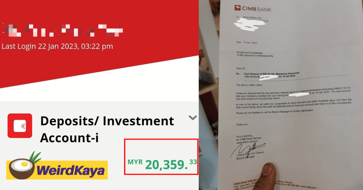 M'sian Man Has RM20K Deposited Into Bank Account By Mistake, Returns It To Its Rightful Owner