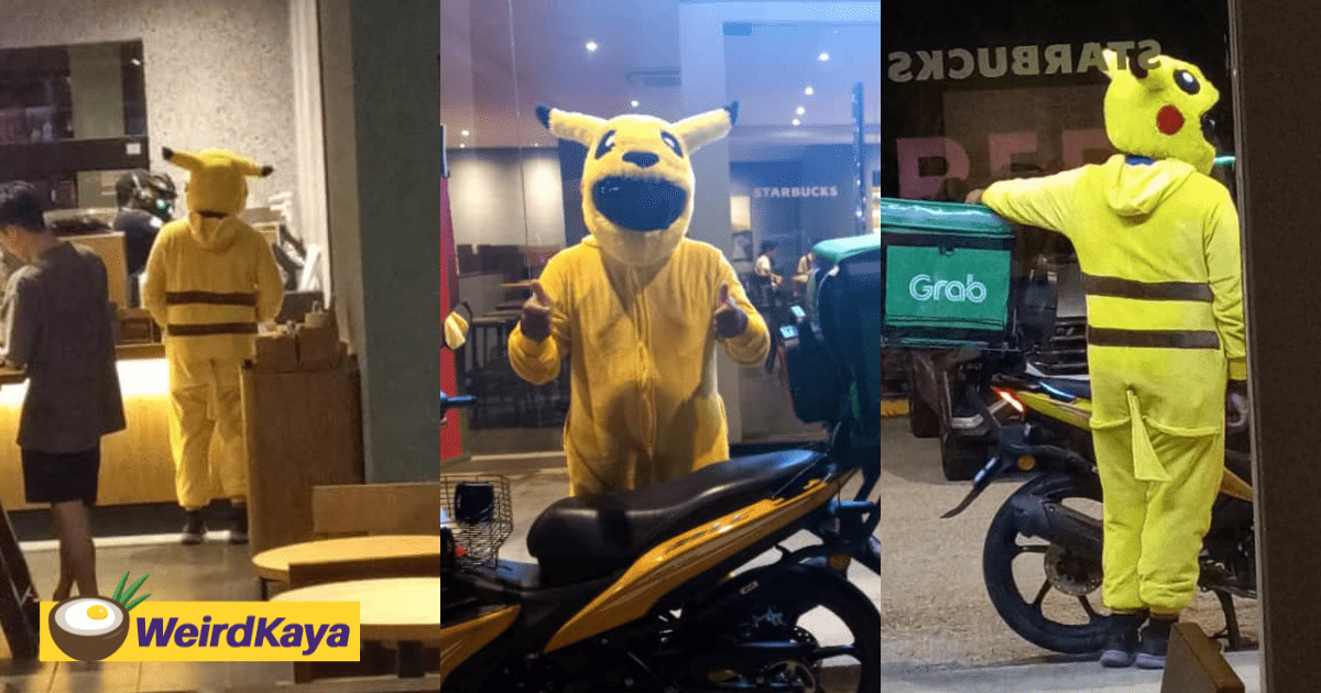 M'sian Grab Food Rider Spotted Delivering Food And Joy In Pikachu Suit In Port Dickson