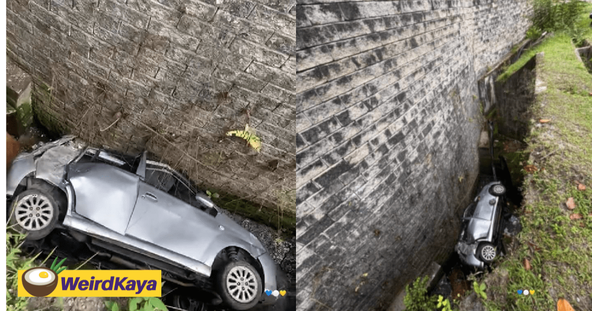 Perodua Viva Falls Into Massive Drain In Penang While Turning At A Corner