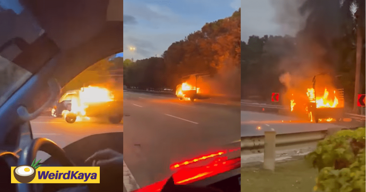 Lorry Seen Moving Along Highway While On Fire In KL