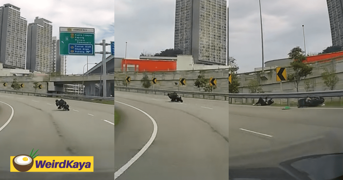 M'sian Motorcyclist Tumbles While Trying To Drift Along Highway At Klang Valley