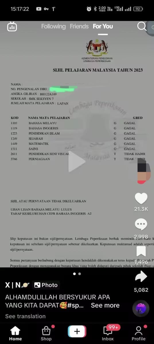 M'sian shows off 6 failed SPM subjects