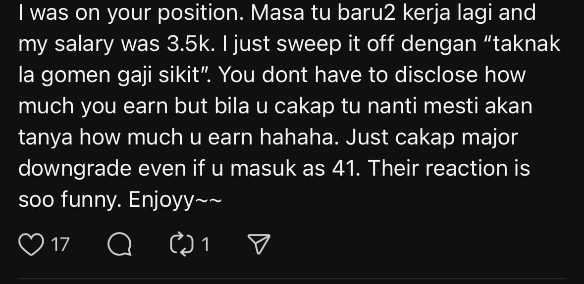 M'sian Woman Earning RM7K Pressured By Family To Get Govt Job Because She Drives A Proton Saga comment