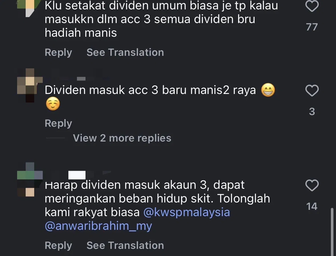 netizen comment- M’sian Netizens Hope EPF Dividends Go Into Account 3 So They Can Spend This Raya netizen comment