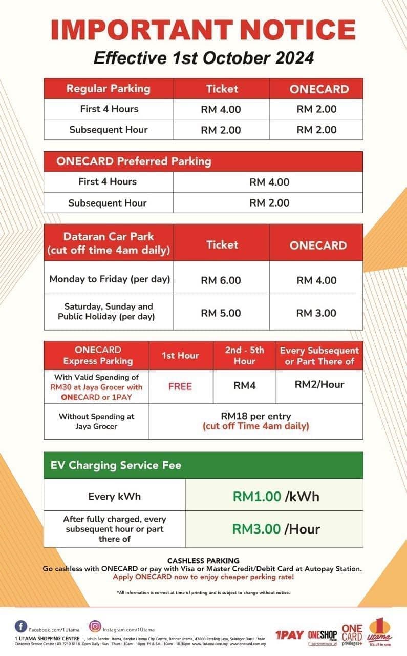 New parking rate at 1 Utama