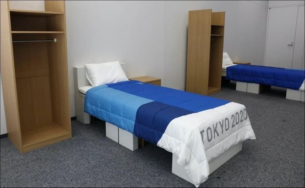 Cardboard bed at Olympics Tokyo