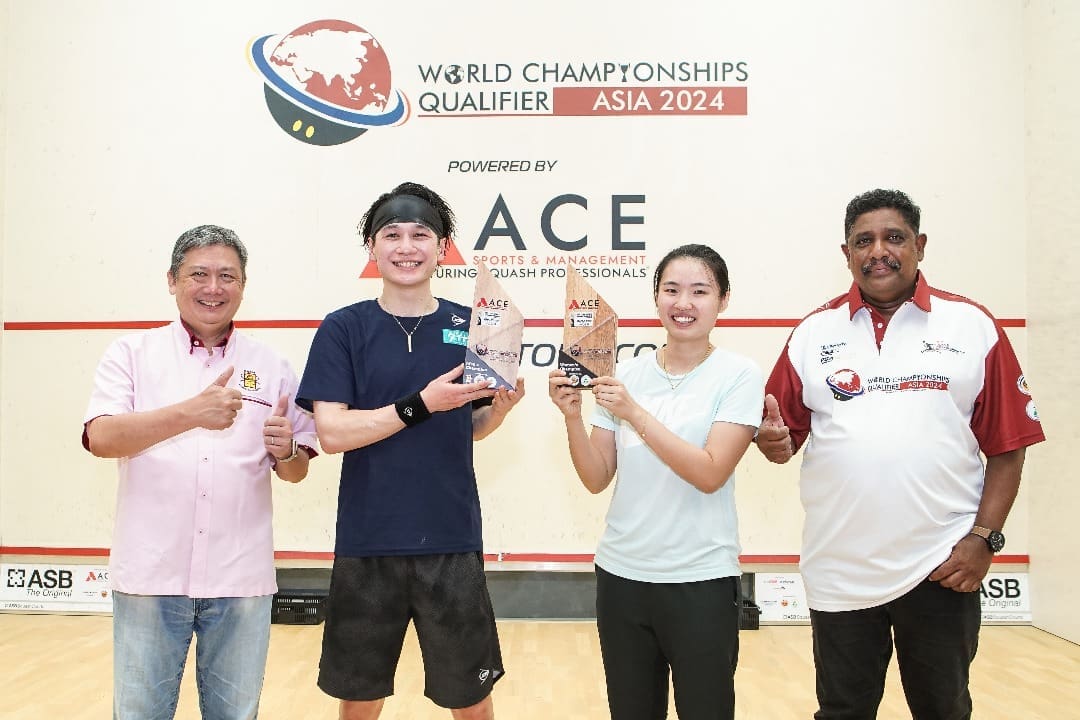 (L-R) Gérard Montero, President SRAM, Ryunosuke Tsukue, Yi Wen Chan, Chandran, CEO of ACE Sports & ManagementGérard Montero, President of SRAM, Ryunosuke Tsukue, Yi Wen Chan, Chandran, CEO of ACE Sports & Management