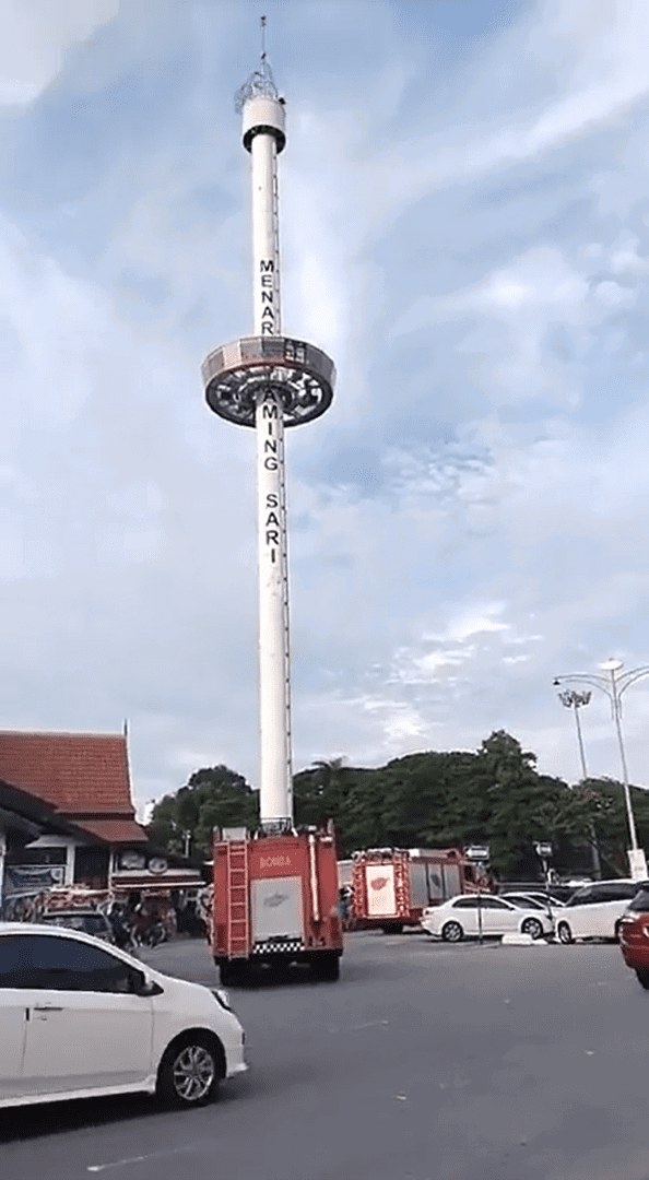Bomba/ firemen arrived at Revolving Tower in Melaka