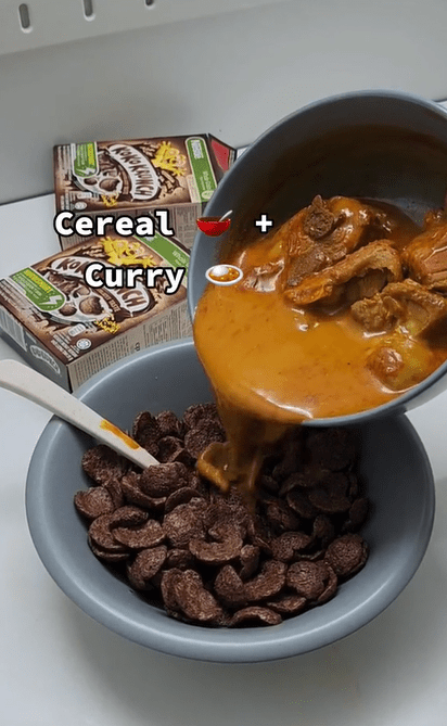 'Better Than Milk' — SG Content Creator Shocks Netizens By Mixing Cereal With Chicken Curry