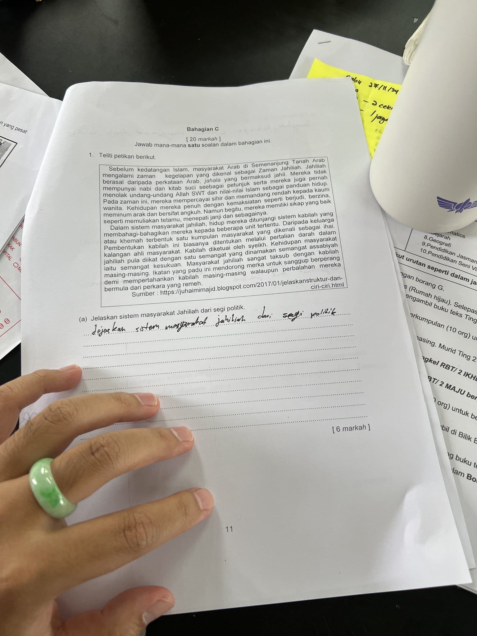 student answers exam by copying the questions