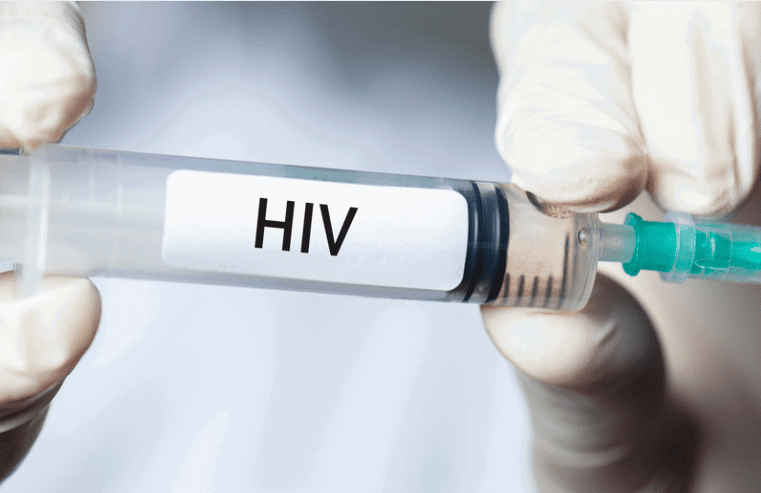Syringe with HIV label