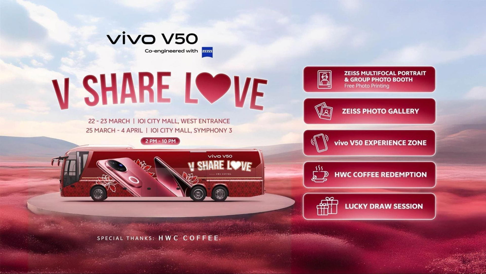 Wanna Win A vivo V50 & Enjoy Free Coffee? Join The VShareLove Bus Roadshow At IOI City Mall