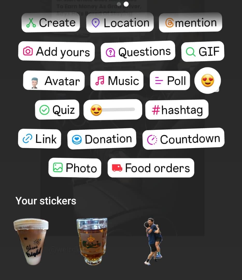 Screenshot of Instagram's new feature that keeps the stickers that were used previously.