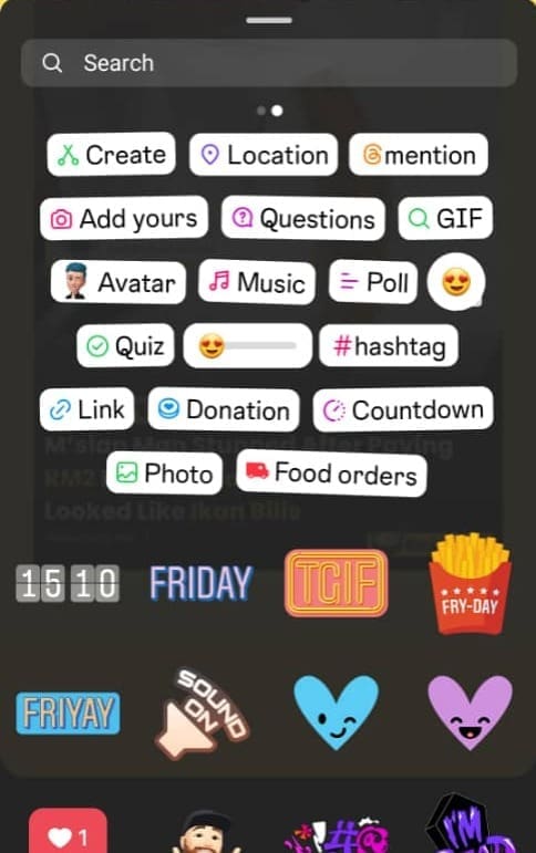 Screenshot of Instagram Story's new feature.
