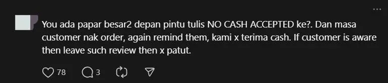 KL Cafe Gets 1-Star Review After Customer Rants About Its Cashless Payment Policy comment 4