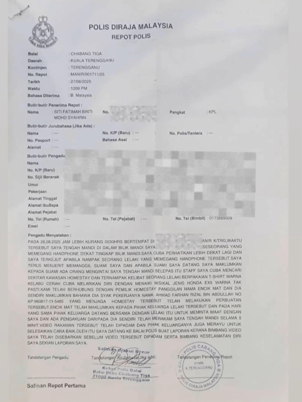 Msian influencer homestay worker filmed her while showering report