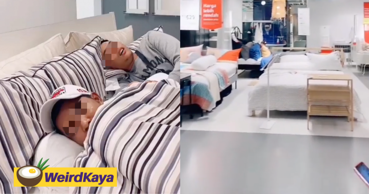 Two men caught snoozing maskless on a bed at ikea penang | weirdkaya