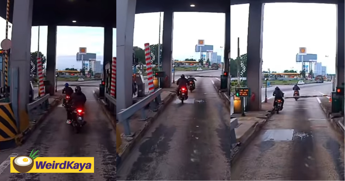 2 m'sian bikers seen skipping toll, causes boom gate to 'hang' for a few seconds | weirdkaya