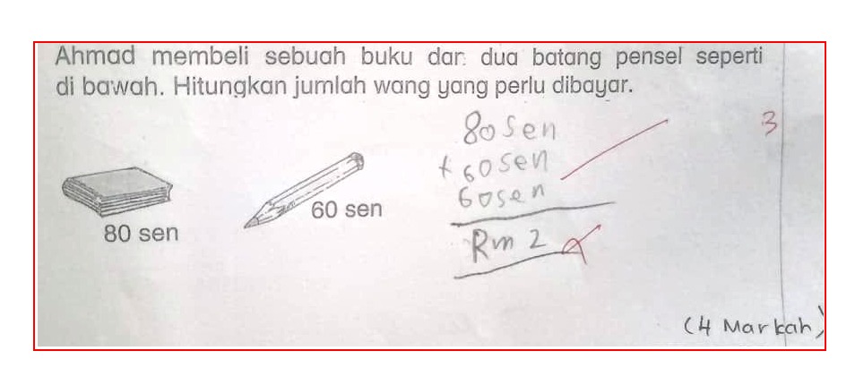 M'sian student writes rm2 instead of 200 sen for math question