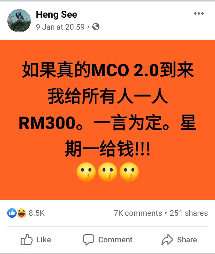 A netizen in million-dollar debt after an rm300 bet with everyone about mco 2. 0