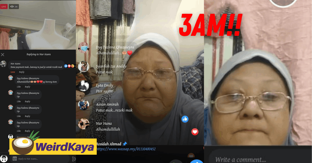 Makcik who sold clothes till 3am on fb live moved to tears by kind netizens | weirdkaya