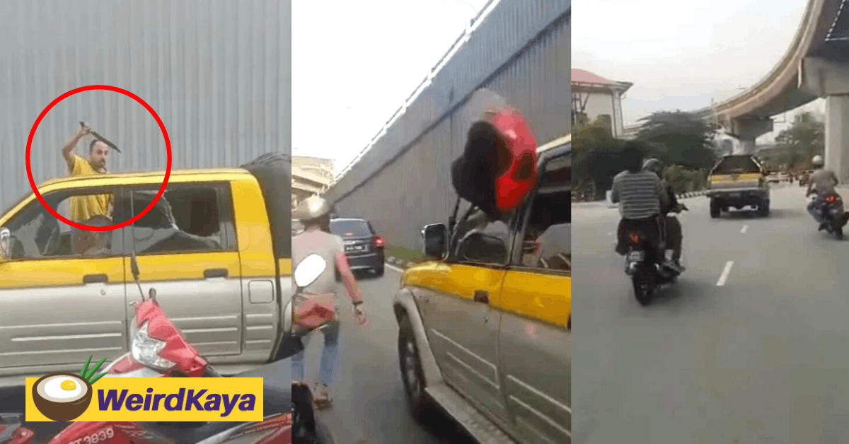 Man brandishes parang after motorcyclist smashes his car window with helmet | weirdkaya