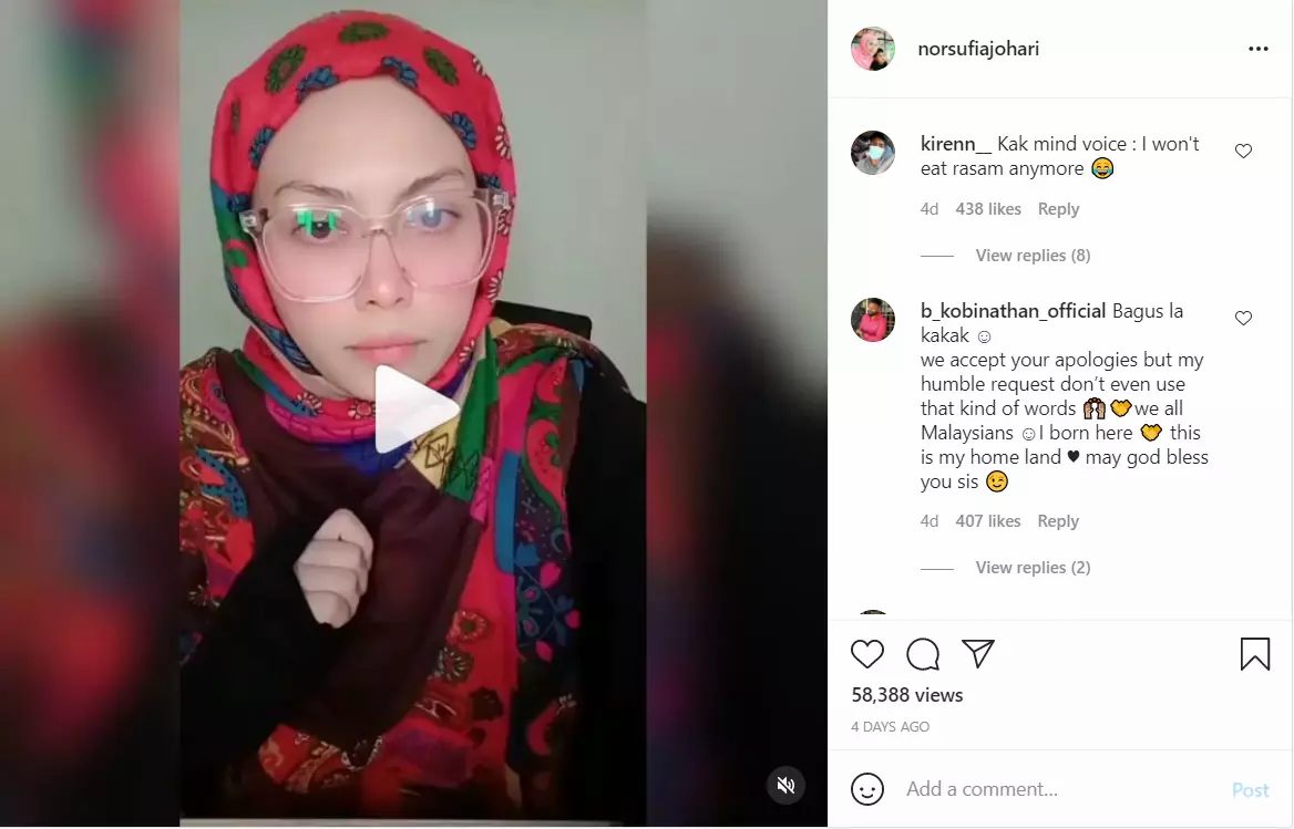 Woman apologizes for "penumpang" remark after online spat over rasam recipe