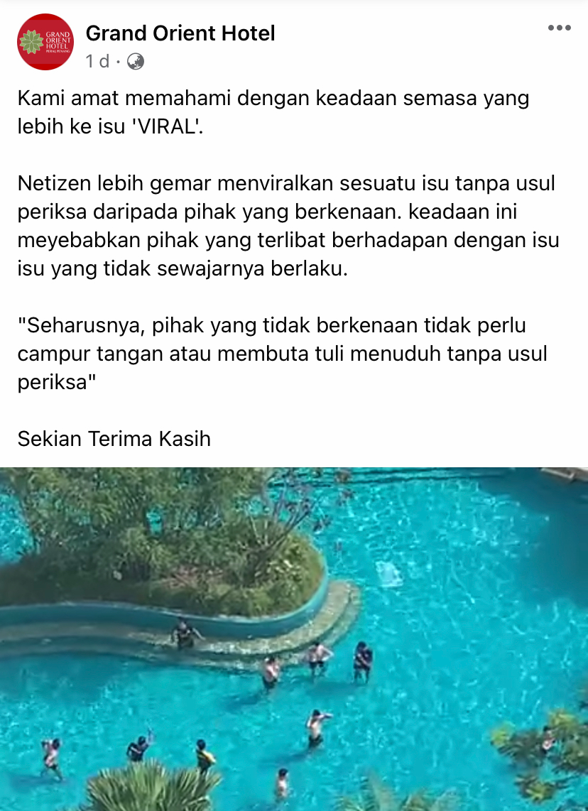 Swimming during fmco? Hotel defends itself against viral photo alleging sop violations