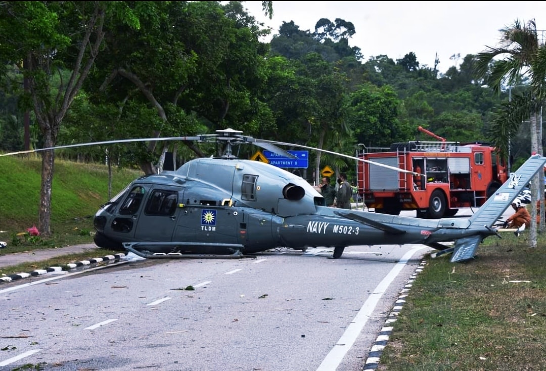 Royal malaysian navy's combat helicopter makes an emergency landing in lumut