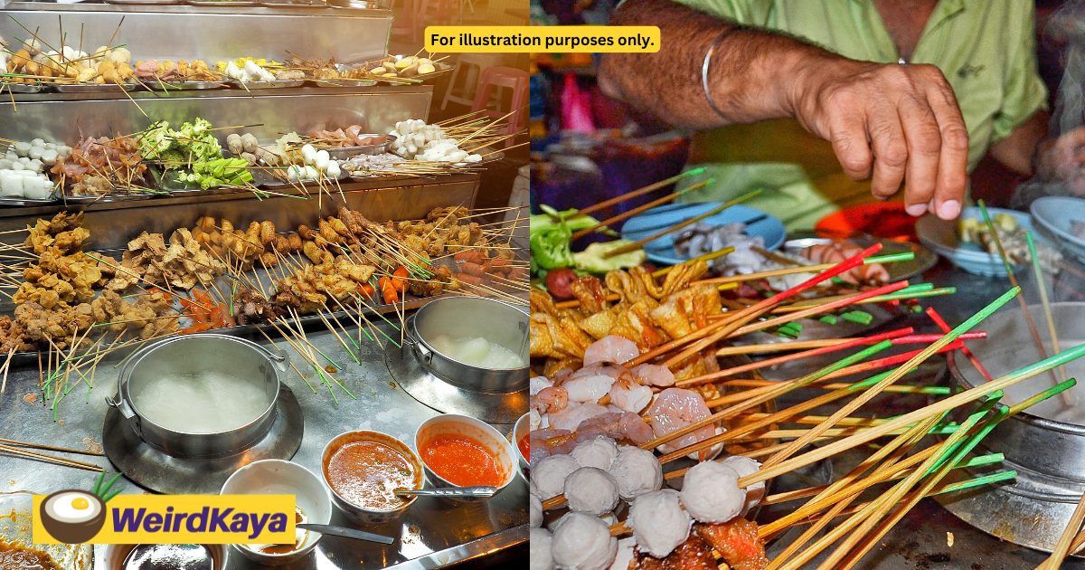 Lok lok stall owner asks if he can charge rm . for broken skewers, netizens question if sticks can be reused