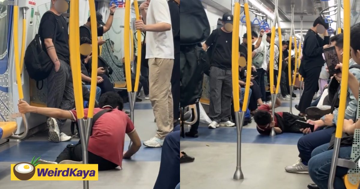 Man Seen Gnawing On Train Pole Inside MRT, Netizens Believe He’s Either Drunk Or On Drugs | WeirdKaya