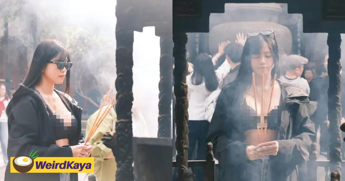 M’sian Influencer Bashed For Wearing Sexy Outfit & Pretending To Pray With Unlit Incense Sticks At Temple | WeirdKaya