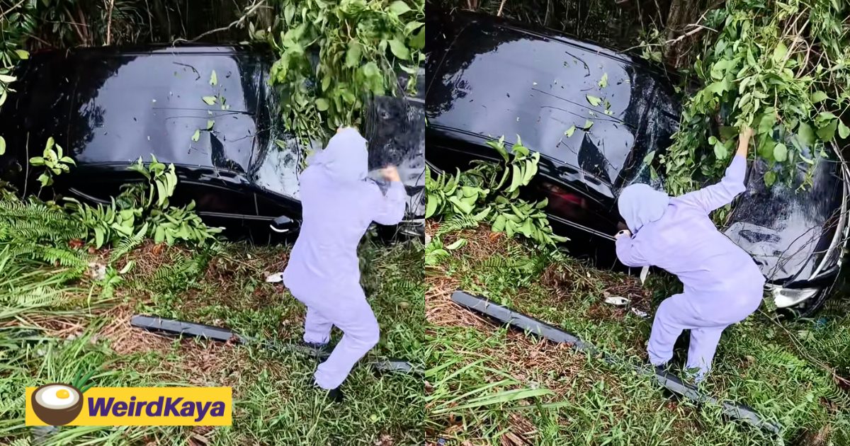 M’sian Off-Duty Nurse Braves Rain To Check On Driver Trapped In A Ravine In Johor | WeirdKaya