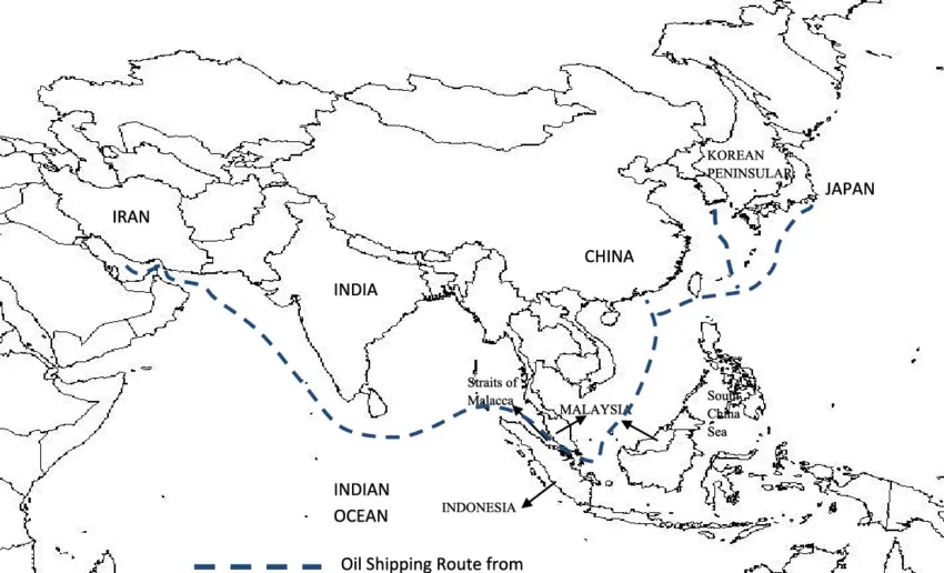  wk oil shipping route from the middle east to the far east via straits of malacca 