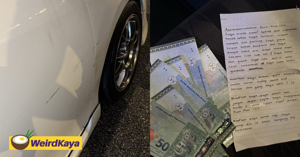 M’sian Leaves Apology Note, Cash For Woman After Hitting Her Husband’s Car By Accident | WeirdKaya