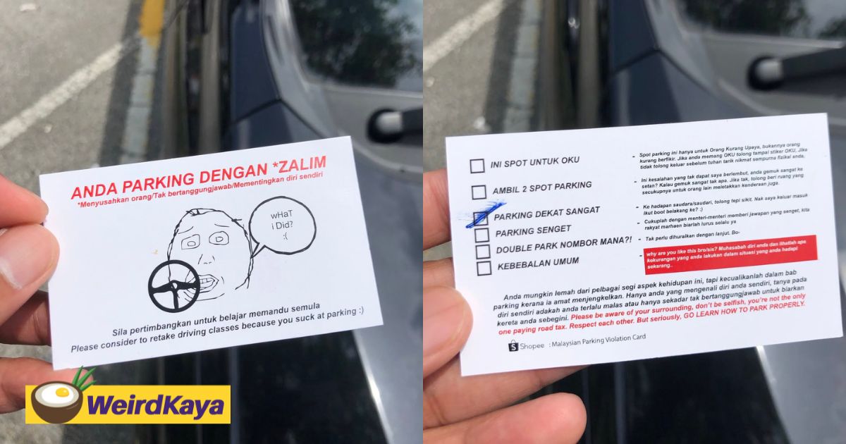 M’sian Gets Roasted With Sarcastic Card After Parking Too Close To Another Car | WeirdKaya