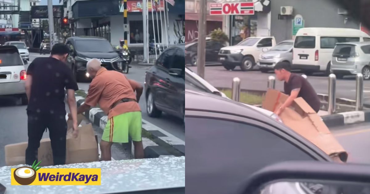 M’sian Man Stops Car On Busy Road To Help Elderly Man Move Cardboard Boxes To Roadside | WeirdKaya