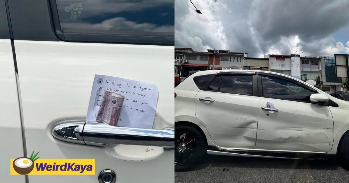 ‘Only RM100?’ – M’sian Finds Cash & Handwritten Apology Note After Car Was Severely Dented | WeirdKaya