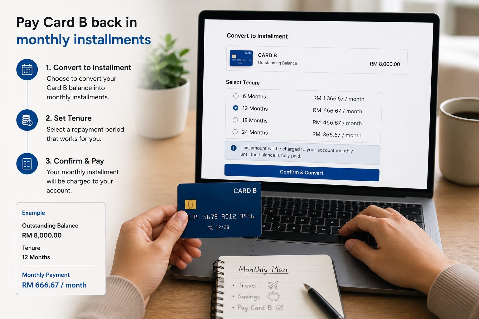  wk pay card b back in monthly installments 