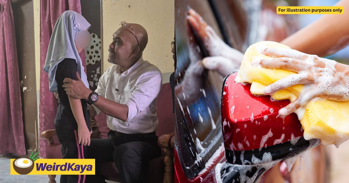 15yo M’sian Girl, Whose Dad Is In Prison, Earns RM80 Per Week By Washing Cars To Support Family | WeirdKaya