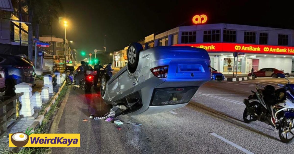 Car Turns Turtle In Johor After Driver Reportedly Suffers Heart Attack | WeirdKaya