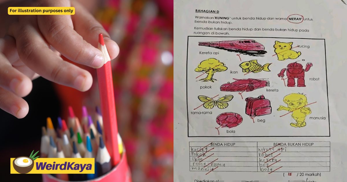 7yo M’sian Student Has Marks Deducted For Not Using ‘Correct’ Shade Of Red To Colour Answers | WeirdKaya