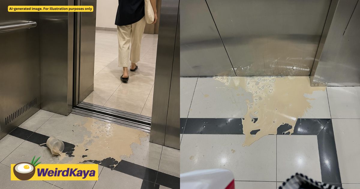 M’sian Woman Spills Drink In Condo Lift, Apologises & Walks Away Without Cleaning It | WeirdKaya