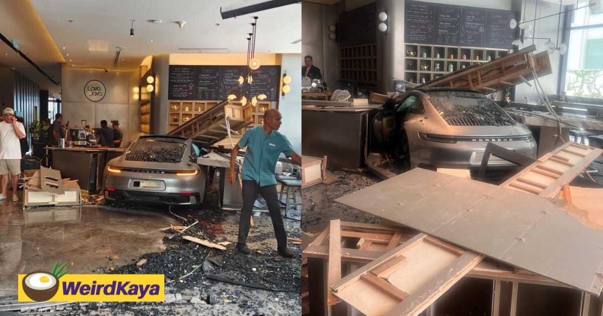 Porsche Crashes Into Hotel Cafe In Penang | WeirdKaya