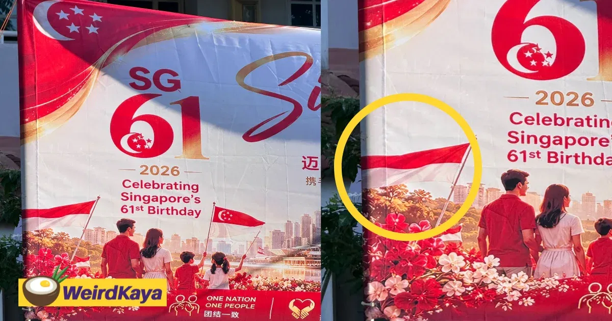 S’pore National Day Banner Goes Viral After ‘Missing’ Crescent & Stars Make It Look Like Indonesian Flag | WeirdKaya