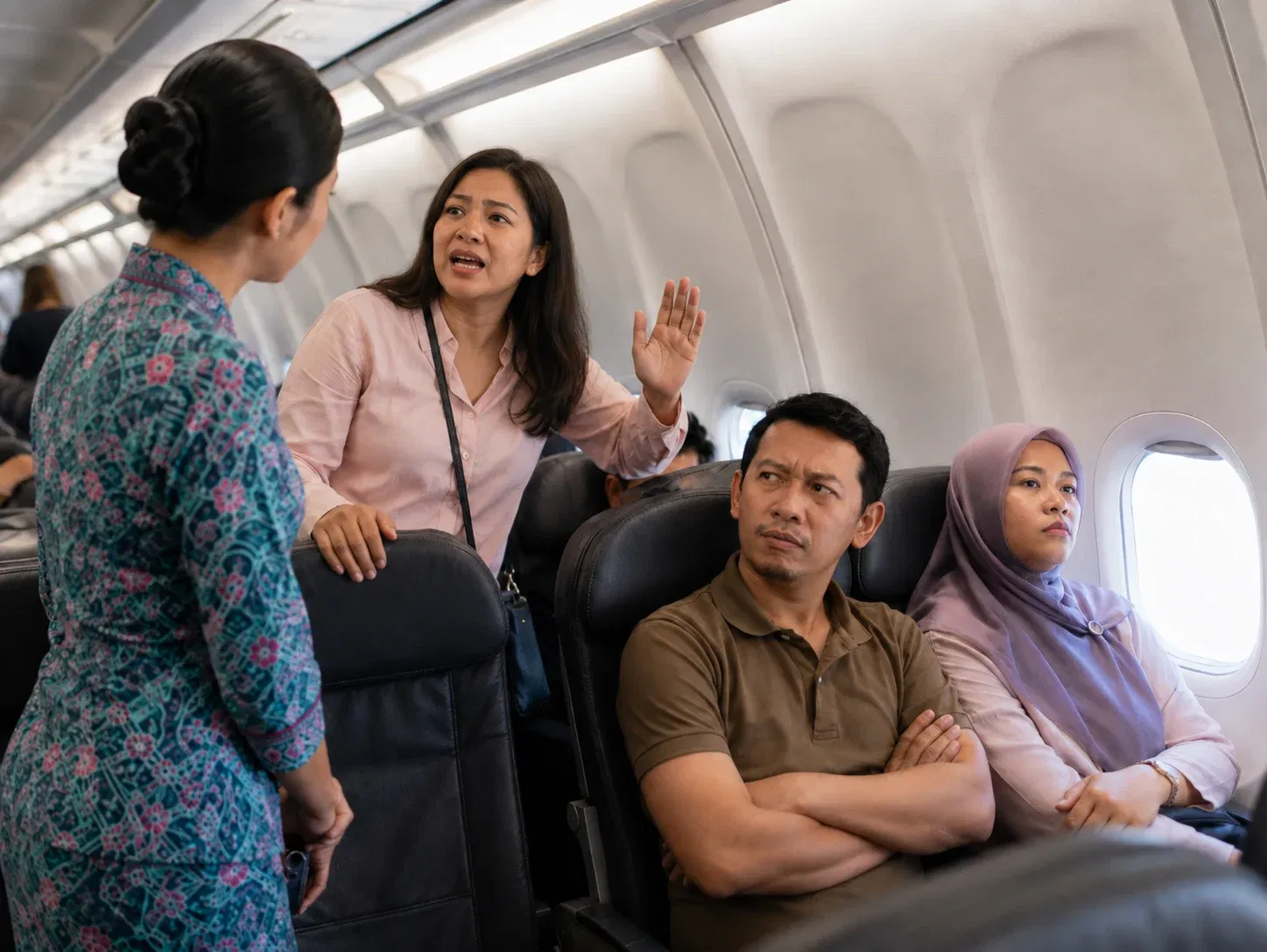  wk tense exchange in the airplane cabin 