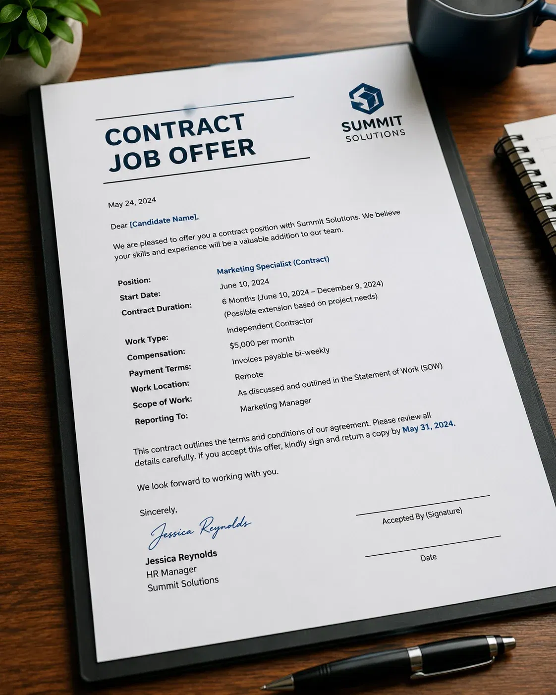  wk contract job offer 