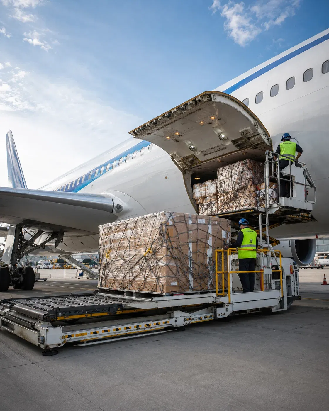 wk airliner cargo loading on the tarmac